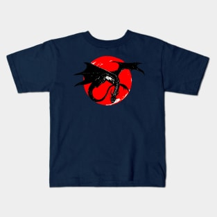 dragon on the background of the red moon Kids T-Shirt
